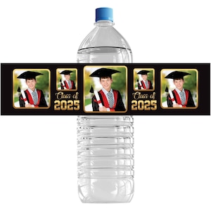25 Pcs Custom Photo Graduation 2025 Water Bottle Labels, Personalized Class of 2025 Grad Party Decorations for Table, Waterproof Grad Favors