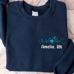 Embroidered Personalized Nurse Sweatshirt, Custom RN Hoodie, BSN Shirt, Nursing Student Long Sleeve Shirt, LPN Cma Aprn Graduation Gift