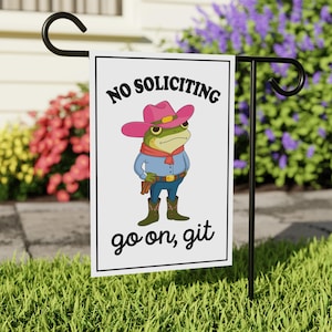 No Soliciting Garden Flag, 12x18 Inch Double Sided, Funny No Soliciting Flag, Go Away Flag,  No Solicitors Flag, Frog No Soliciting Flag
