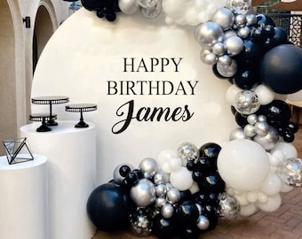 Personalized Happy Birthday Name Wall Decal, Happy Birthday Party Backdrop Custom Name Sticker, Vinyl Decal Happy Birthday for Balloon Arch
