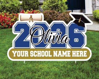 Personalized Graduation 2026 Yard Sign, Custom Name & School Name Yard Decor, Class of 2026 Outdoor Graduation Lawn Sign with Stakes