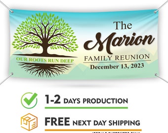 Family Reunion Personalized Banner - 13 Oz Heavy Duty Waterproof Family Tree Banner, Custom Family Reunion Vinyl Banner With Metal Grommets