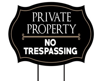 Private Property No Trespassing Yard Sign 24" x 18" - Coroplast Visible Text Long Lasting No Trespassing Yard Sign with Metal H-Stake