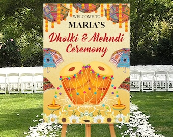 Custom Dholki Mehndi Foam Board Poster Sign, Mehndi Decor Custom Printing Foamcore Sign, Mehndi Welcome Sign, Announcement Sign Personalized