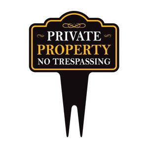 Private Property No Trespassing Yard Sign 10” x 14” -  Aluminum No Trespassing Sign for Lawn, Private Property Sign with Integrated Stake
