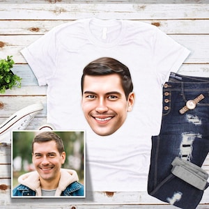 Custom Photo Face Cartoon T-Shirt, Face Cartoon Style Shirt, Cat, Dog, Horse, Rabbit Face Cartoon Shirt, Unisex Digital Illustration Shirt