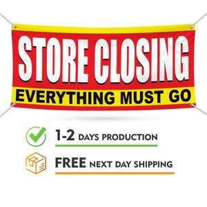 Store Closing Everything Must GO Banner Sign - 13 oz Heavy Duty Waterproof Store Closing Vinyl Banner for Business with Metal Grommets