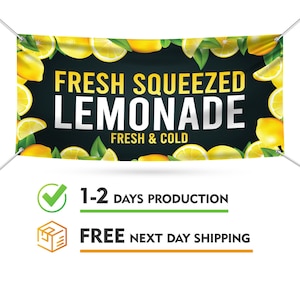 Fresh Squeezed Lemonade Banner Sign - 13 oz Heavy Duty Waterproof Fresh Squeezed Lemonade Vinyl Banner for Business with Metal Grommets