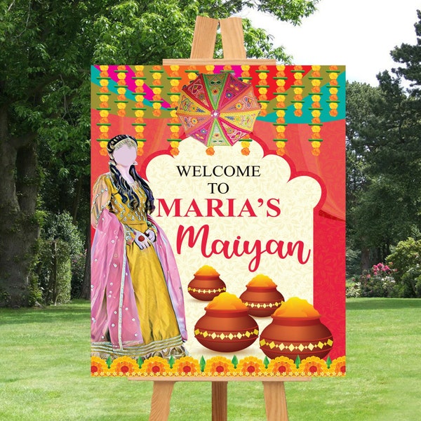 Custom Maiyan Foam Board Poster Sign, Maiyan Decor Custom Printing Foamcore Sign, Haldi Welcome Sign, Announcement Sign Personalized