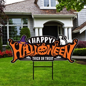Halloween Yard Sign Decorations Outdoor Die Cut, Spooky Jack O Lantern Lawn Garden Party Decor, Trick or Treat Yard Sign with Metal H-Stake