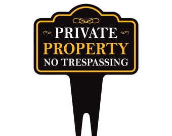 Private Property No Trespassing Yard Sign 10” x 14” -  Aluminum No Trespassing Sign for Lawn, Private Property Sign with Integrated Stake