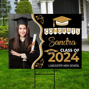 Personalized Graduation Yard Sign 2024 with Photo, 2024 Senior Grad Sign, Class of 2024, Custom Graduation 2024 Yard Sign with Metal H-Stake