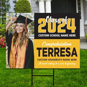 Personalized Graduation Yard Sign 2024 with Photo - Grad Sign, Class of 2024, Custom Graduation 2024 Yard Sign with Metal H-Stake