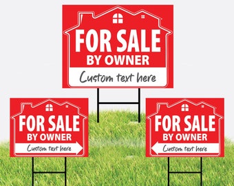 For Sale By Owner Yard Sign (3 Pack) - Coroplast Double Sided Directional Arrows For Sale By Owner Real Estate Yard Sign with Metal H-Stake