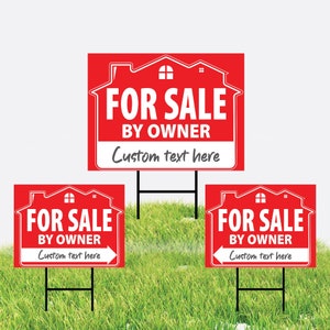 For Sale By Owner Yard Sign (3 Pack) - Coroplast Double Sided Directional Arrows For Sale By Owner Real Estate Yard Sign with Metal H-Stake