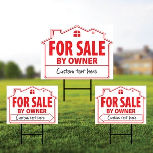 For Sale By Owner Yard Sign (3 Pack) - Coroplast Double Sided Directional Arrows For Sale By Owner Real Estate Yard Sign with Metal H-Stake