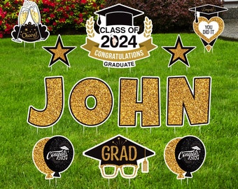 Personalized Graduation Yard Sign Letters 16", Custom Graduation Yard Cutouts Congratulations Grad 2024 Yard Décor With Metal Stakes