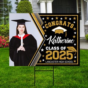 Plaque de jardin personnalisée pour l&#39;obtention du diplôme 2025 avec photo - Plaque de remise des diplômes 2025, promotion 2025 personnalisée avec piquet en H en métal