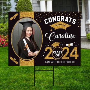 Personalized Graduation Yard Sign 2024 with Photo, 2024 Senior Grad Sign, Class of 2024, Custom Graduation 2024 Yard Sign with Metal H-Stake