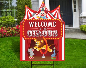 Circus Yard Sign Cutout, Coroplast Carnival Themed Party Decorations, Welcome To The Circus Yard Sign with Metal H-Stake