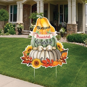 Thanksgiving Yard Sign Decorations Cutouts, Pumpkin Fall Harvest Autumn Thanksgiving Yard Lawn Walkway Decoration Signs With Metal Stakes