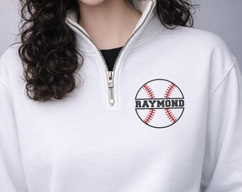 Baseball Mom Embroidered Quarter Zip Sweatshirt, Custom Name Game Day Pullover, Personalized Baseball Mama Fan Apparel Gift