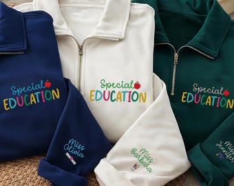 Sweat-shirt brodé pour éducation spécialisée, pull pour enseignant personnalisé, nom personnalisé aux couleurs de l'école, cadeau pour enseignant SPED