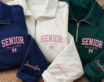 Sudadera personalizada con cremallera hasta el cuello, bordada, para graduados de último año, jersey de la promoción de 2027, manga con nombre personalizado, atuendo para el día de la graduación, regalo para graduados
