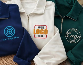 Custom Company Logo Embroidered Quarter Zip Sweatshirt, Personalized Team Uniform Pullover, Business Workwear Apparel Gift Idea