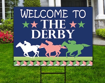Kentucky Horse Racing Yard Sign - Horse Racing Derby Lawn Sign Decoration, Horse Racing Derby Time Welcome Yard Sign with Metal H-Stake