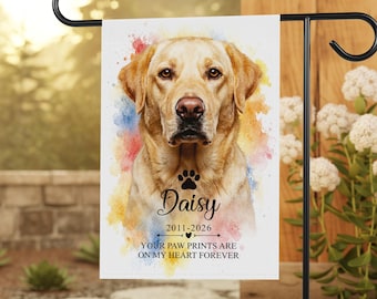 Personalized Dog Memorial Garden Flag, 12x18 Double Sided Outdoor Decor, Pet Memorial Flag, Custom Watercolor Photo Tribute, Sympathy Gift