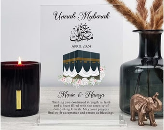 Personalized Umrah & Hajj Mubarak Acrylic Plaque, Islamic Gift for Eid, Ramadan, Special Occasions, Gift for Couples Family Acrylic Keepsake