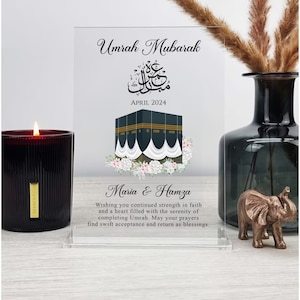 Personalized Umrah & Hajj Mubarak Acrylic Plaque, Islamic Gift for Eid, Ramadan, Special Occasions, Gift for Couples Family Acrylic Keepsake