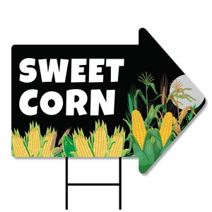 Sweet Corn Arrow Yard Signs 18&quot; x 24&quot;, Double Sided Right and Left Arrows Sweet Corn Directional Signs with Metal H-Stake