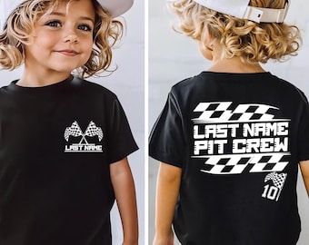 Personalized Pit Crew Shirt, Matching Family Racing Birthday Shirt, Motocross Pit Crew Tee, Checkered Flag Race Team Shirt, Front Back