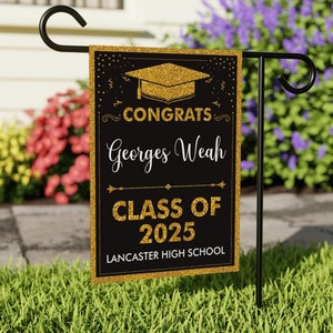 Personalized Graduation Garden Flag, Double Sided, Custom Name & School, Outdoor Graduation Decoration 2025 Yard Sign, Class of 2025 Flag