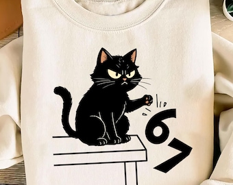 Six Seven Meme Sweatshirt, Cat Knocking Off 67 Tee, Funny 6 7 Cat Shirt, Six Seven Cat Meme Top, Cute Chaos Cat Shirt