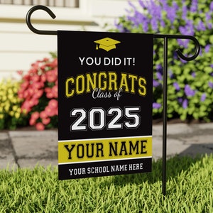 Personalized Graduation Garden Flag, Double Sided, Custom Name & School, Outdoor Graduation Decoration 2025 Yard Sign, Class of 2025 Flag