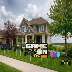 Video Game Yard Sign Cutouts - Video Game Birthday Party Yard Lawn Decorations Game On Video Game Theme Outdoor Yard Décor with Metal Stakes