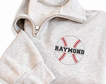 Baseball Mom Embroidered Quarter Zip Sweatshirt, Custom Name Game Day Pullover, Personalized Baseball Mama Fan Apparel Gift