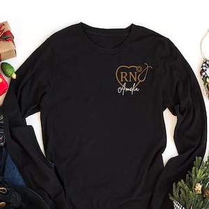 Custom Registered Nurse Long Sleeve T-Shirt, Personalized RN Unisex Shirt, Nurse Pocket Shirt, Nurse Life, RN Graduation Shirt, Nurse Gift