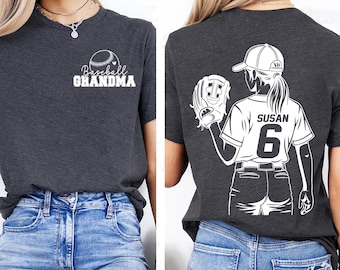 Customized Baseball Grandma Shirt, Gameday Grandma Shirt, Your Name Number Baseball Tee, Baseball Player, Gifts for Grandma, Front Back