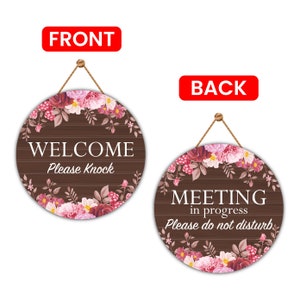 Meeting Do Not Disturb Door Sign 12&quot;, Double Sided Easy to Mount PVC Welcome Please Knock Hanging Sign, In a Meeting Sign for Office, Hotels