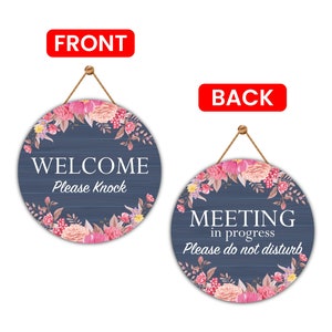 Meeting Do Not Disturb Door Sign 12", Double Sided Easy to Mount PVC Welcome Please Knock Hanging Sign, In a Meeting Sign for Office, Hotels