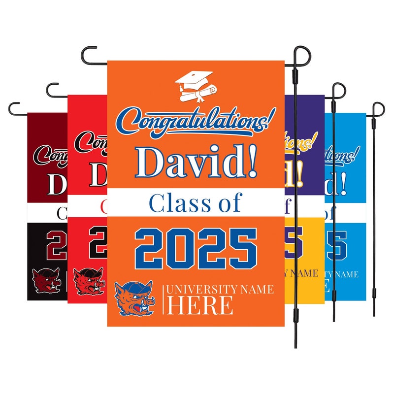 Personalisierte Gartenflagge zum Abitur, Doppelseitige Schule, Universitätslogo, Klasse von 2025 Meterschild, Absolventenfeier-Flagge