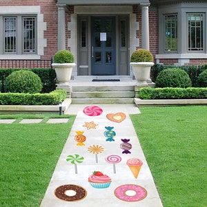 Candy Land Floor Decals, Laminated Removable Floor Graphics, Anti-Slip Surface, Candy Land Sidewalk Vinyl Decals, Birthday Party Decorations