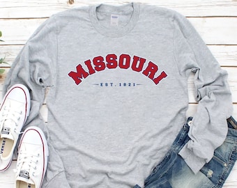 Missouri Long Sleeve T-Shirt, Vintage Missouri Unisex Shirt, Missouri Established 1821 Shirt, Missouri State Shirt, Missouri State Shirt