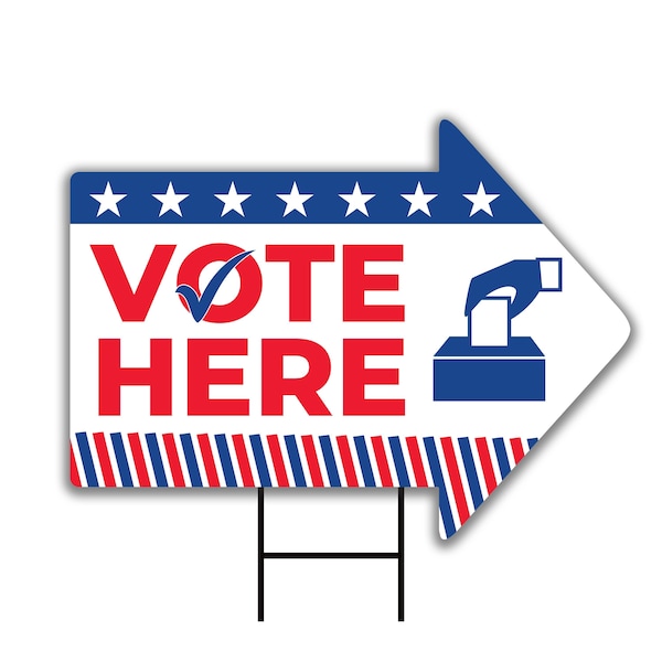 Vote Here Arrow Yard Sign 18" x 24", 2 Sided Political, 2024 Election Day, 2024 President, Be a Voter Directional Signs with Metal H-Stake