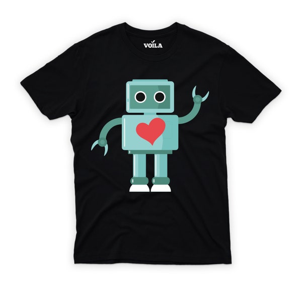 Robot Heart Valentines Day T-Shirt For Men, Robot Heart Women V Neck Shirt, Robot Heart Shirt For Kids, Unisex Valentines Robot Heart Shirt