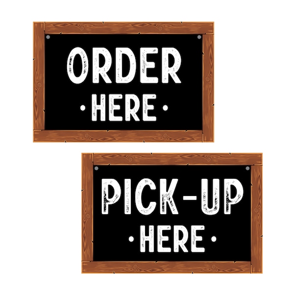 2 Pack Order Here and Pick Up Here Sign 12" x 8", Easy to Mount PVC Sign, Display Sign for Business Retail Store, Shop, Office, Restaurant